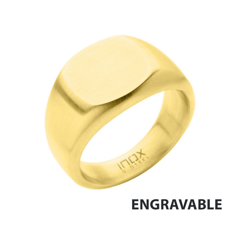 18Kt Gold IP Steel Signet Ring