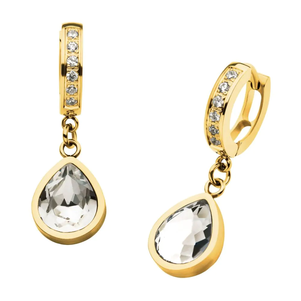 Teardrop Dangle Jewelled Gold Huggies