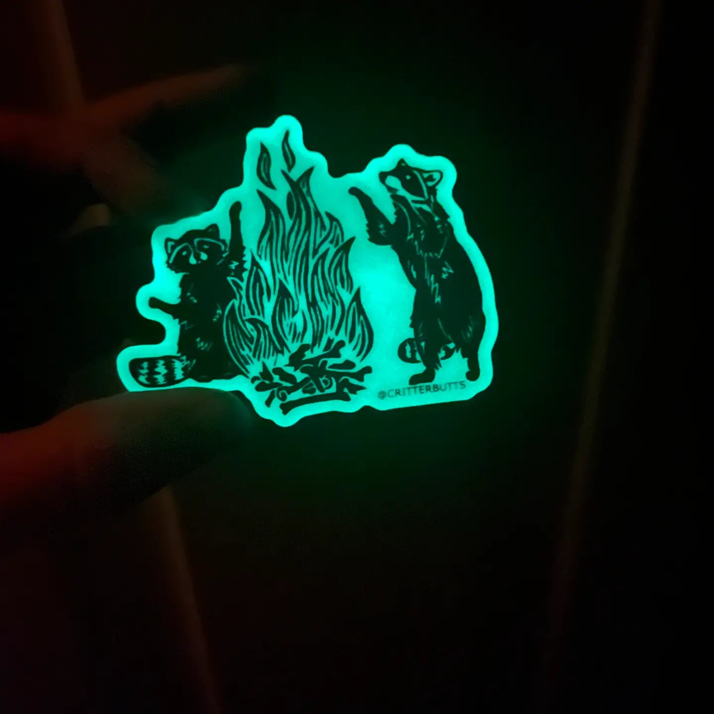 Glow in the Dark Raccoon Bonfire Sticker