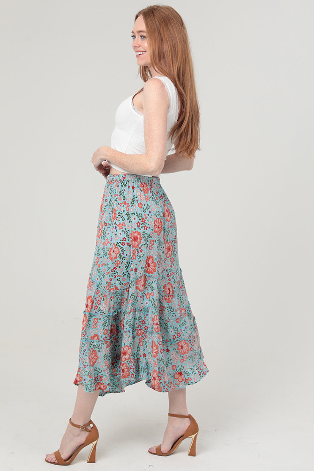 Tie Waist Wavy Ruffle Maxi Skirt