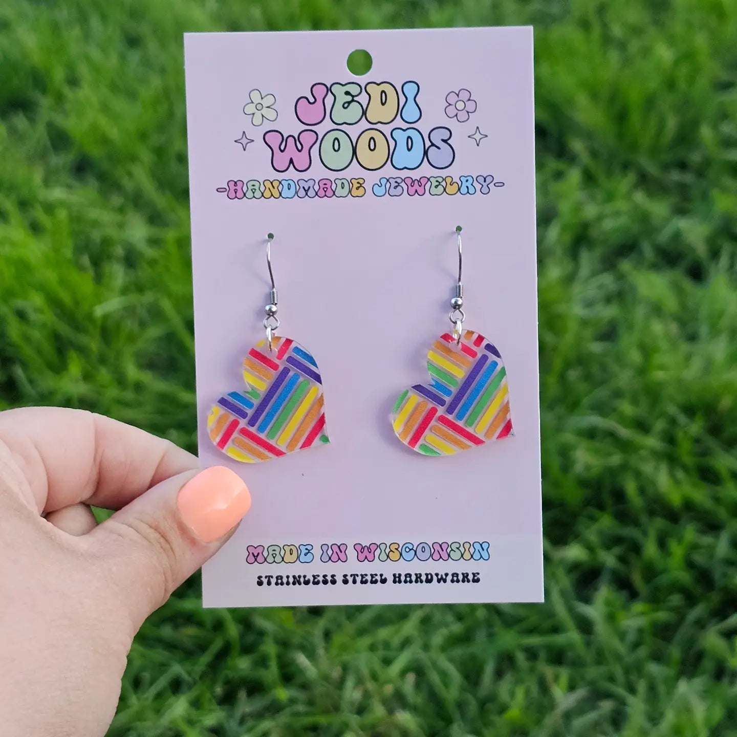 Hashed Rainbow Heart Dangle Earrings
