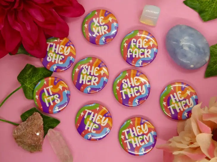 He-Him Holo Rainbow Pronoun Pin