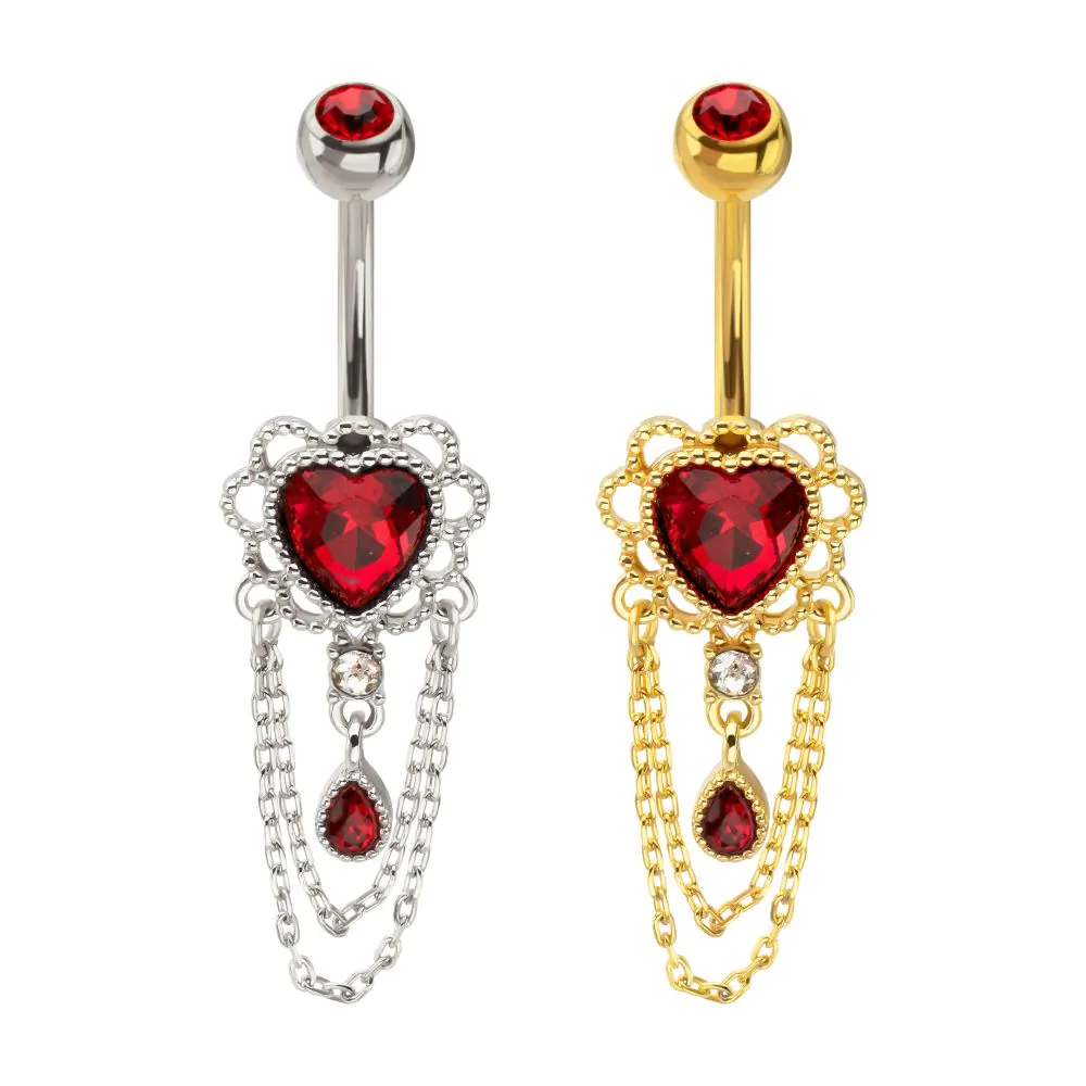 Heart Beaded Design With Double Chain & Teardrop Dangle