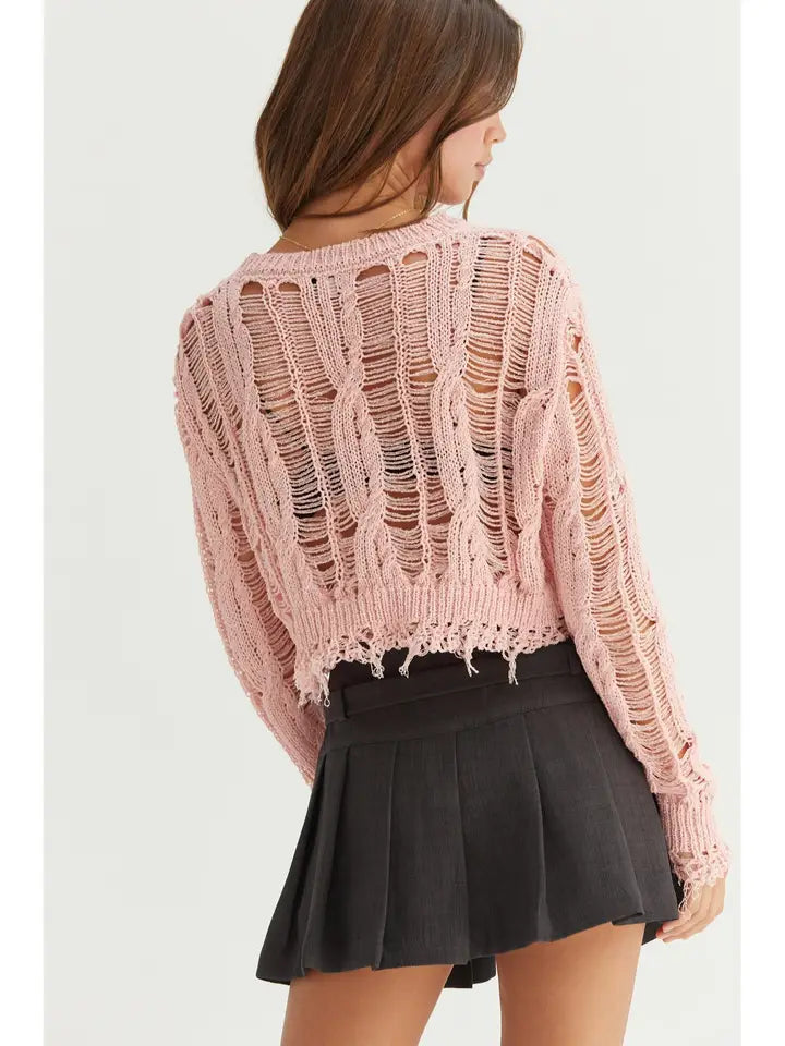 Distressed Knit Cropped Sweater