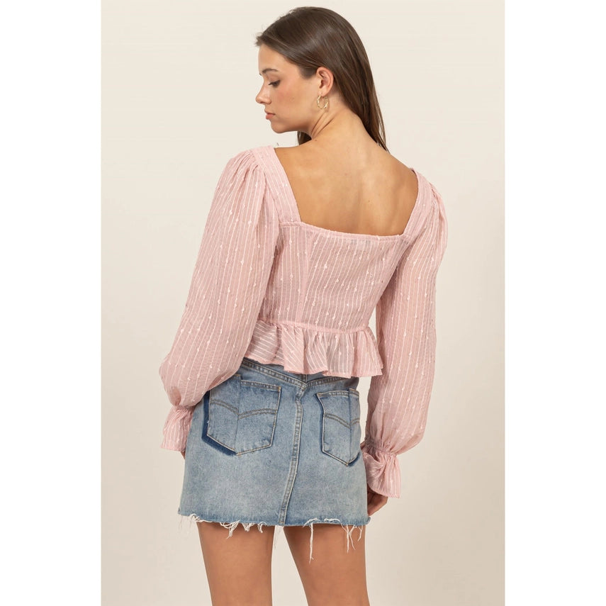 Ruffle Trim Tie Front Glittered Blouse