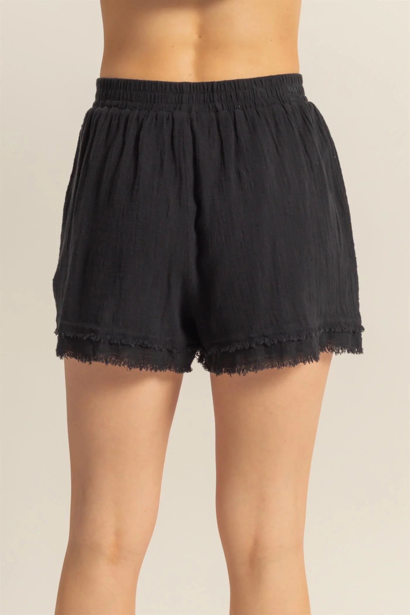 Drawstring Waist Frayed Hem Short Legs