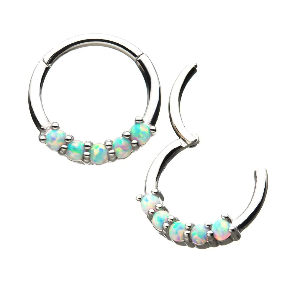 5 Prong Opal Hinged Hoop 16G