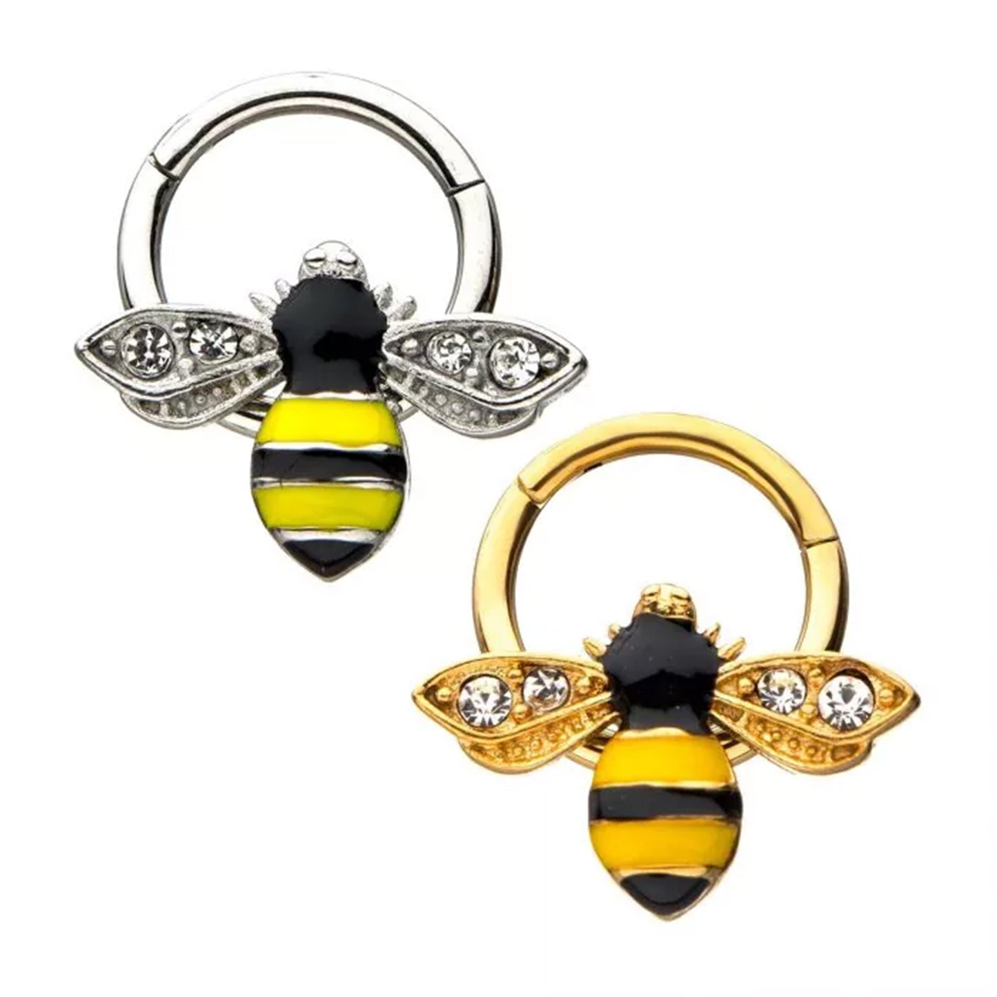 Bee Jewelled Wings Hinged Hoop 16g