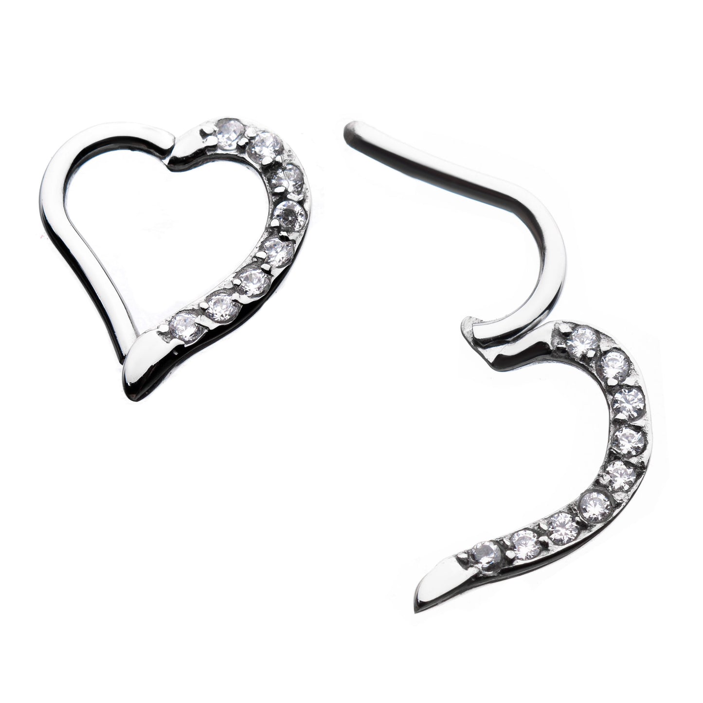 Heart Shaped Hinged Hoop With Gem Right Facing
