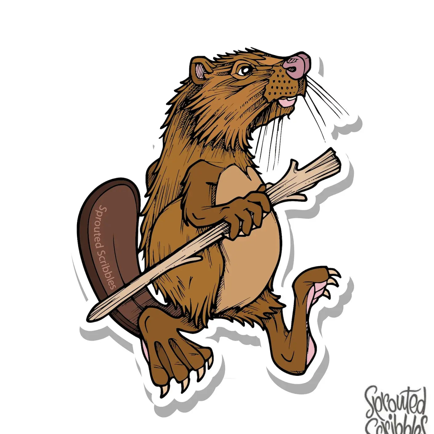 Hiking Beaver Vinyl Sticker