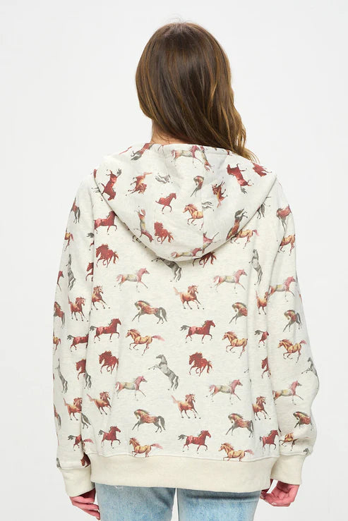 Horse Print Zip Up Hoodie