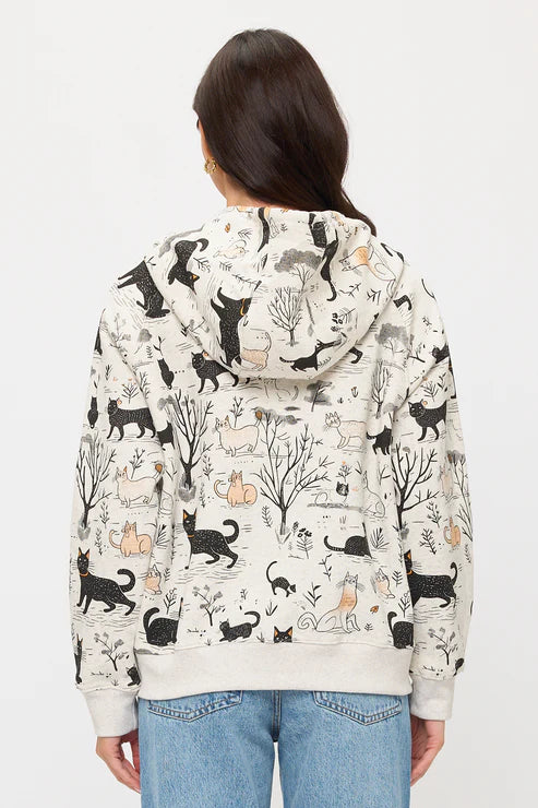 Whimsical Cat Forest Zip Up Hoodie