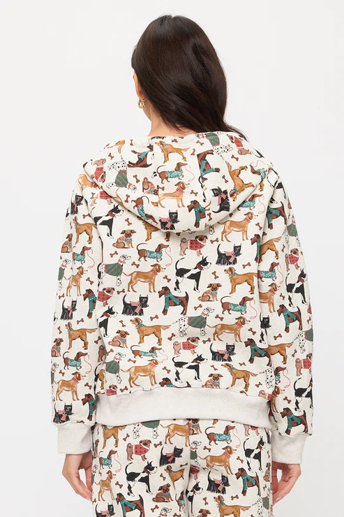 Holiday Dogs Print Zip Up Hoodie