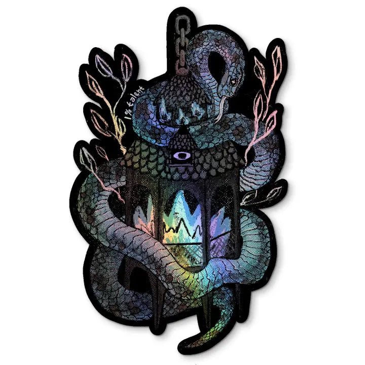 Holographic Snake With Lantern Sticker