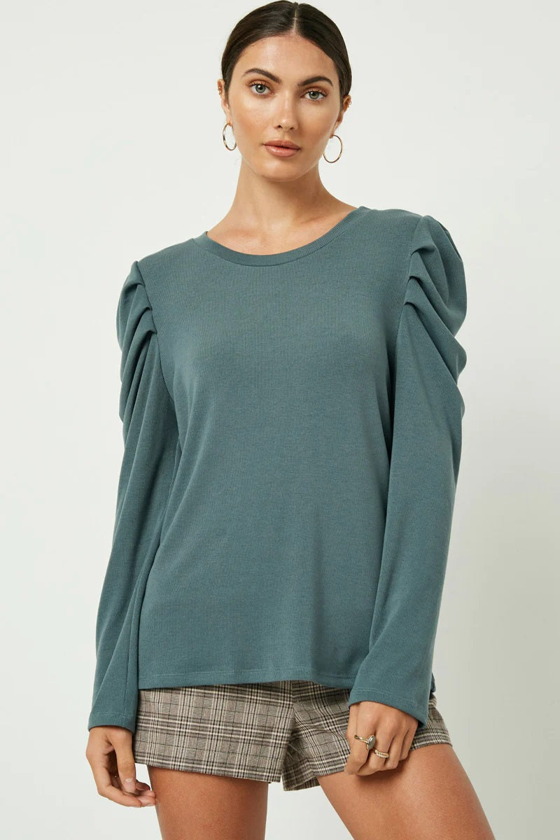 Ribbed Puff Shoulder Top