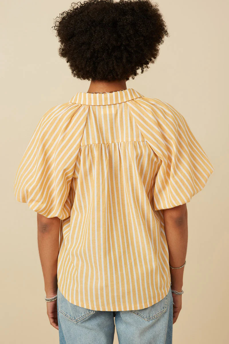 Striped Puff Sleeve Poplin Shirt