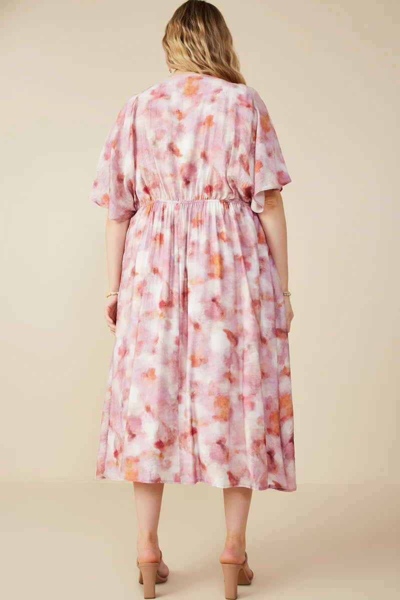 Hazy Floral Elastic Detail Dress Plus