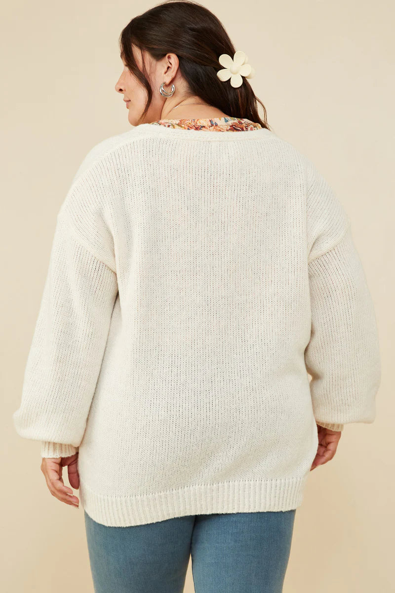 Lace Frilled Button Cardigan Plus Size Sweater