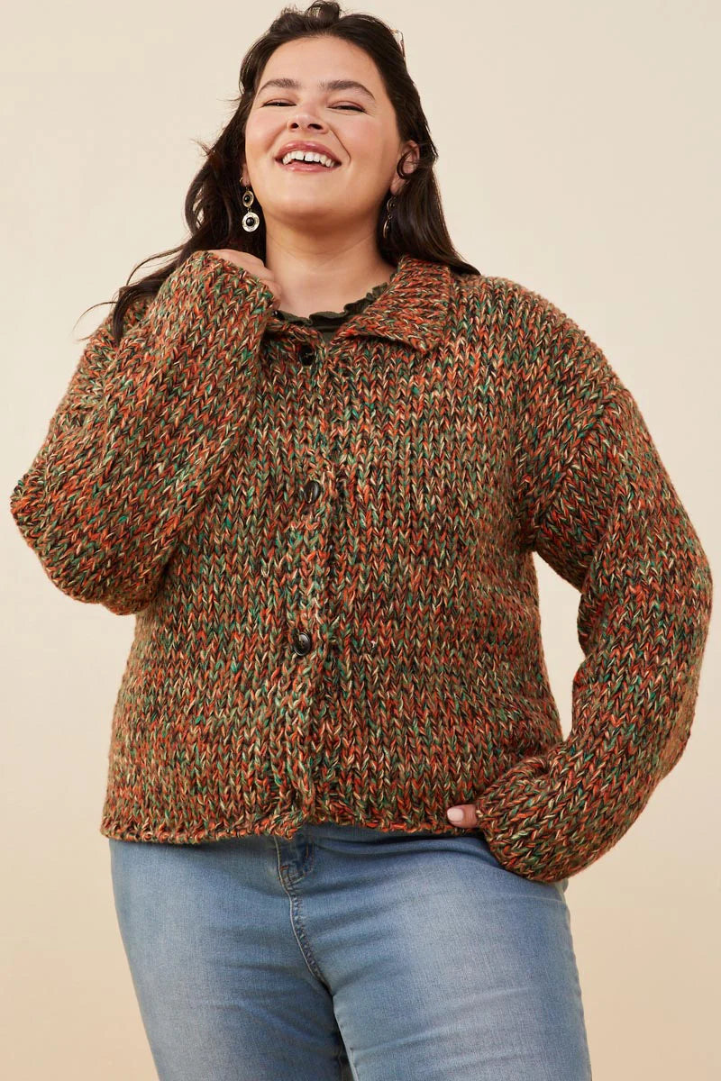Multi Color Button Up Cardigan Plus Size