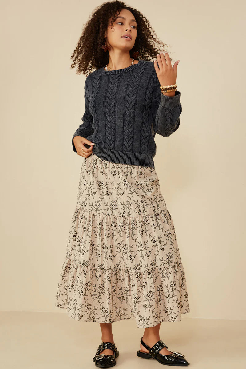 Cable Knit Washed Pullover Sweater