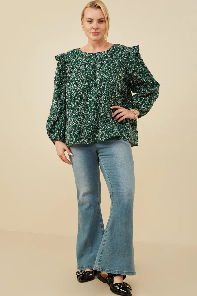 Floral Embroidered Ruffle Plus Size Top
