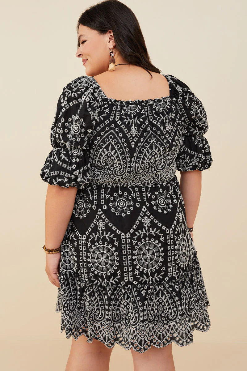 Eyelet Embroidered Puff Slv Dress Plus Size