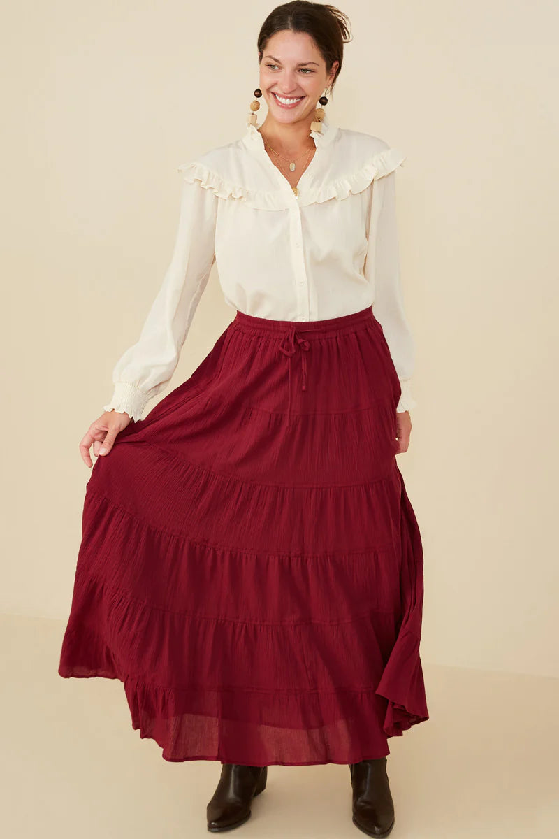 Textured Drawsting Waist Tiered Shirt