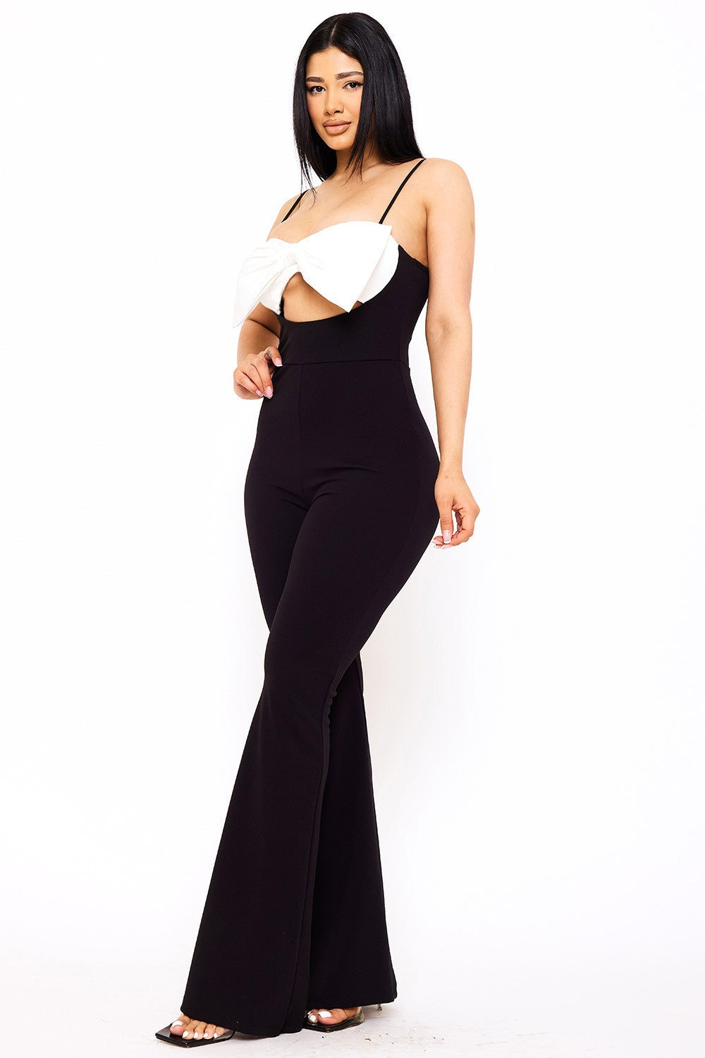 Color Contrast Bow Bust Front Jumpsuit