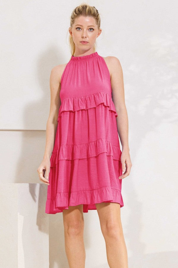 Solid Relaxed Babydoll Halter Dress