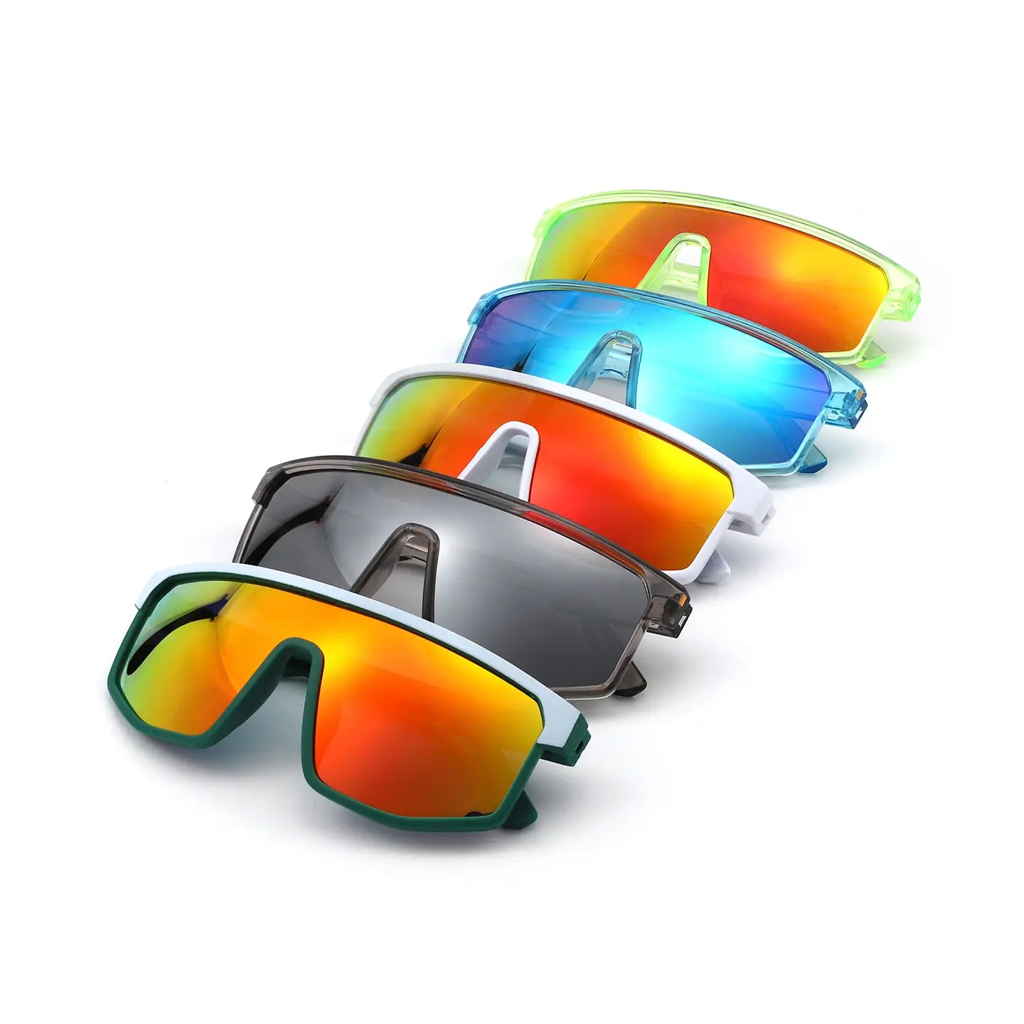 Retro Futuristic Shield Wrap Geometric Sporty Sunglasses