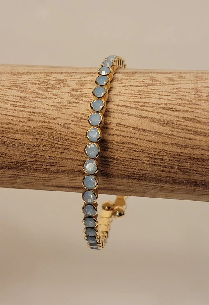 All Around Bezel Cz Gold Blue Opalite
