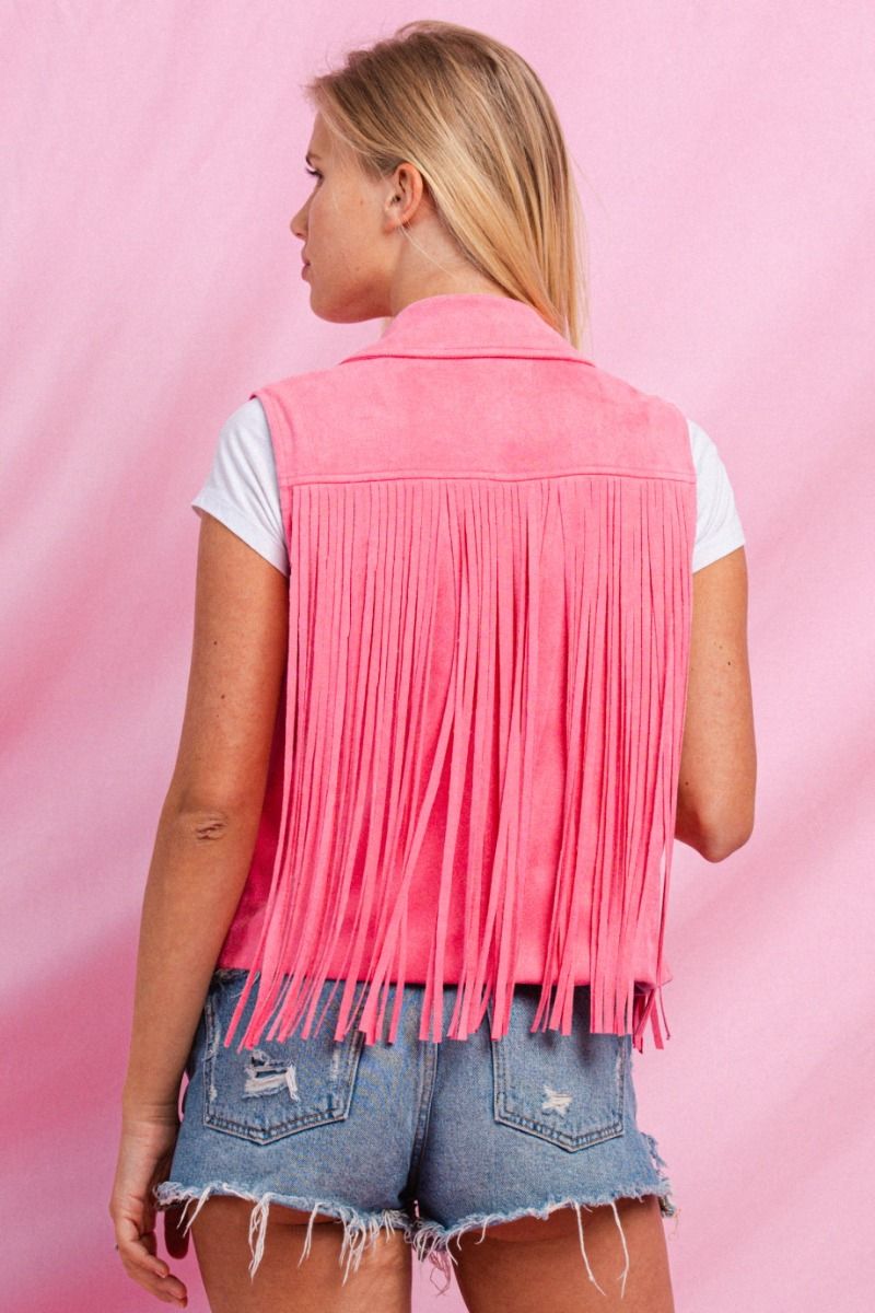 PLUS SIZE CROPPED FRINGE FAUX SUEDE VEST