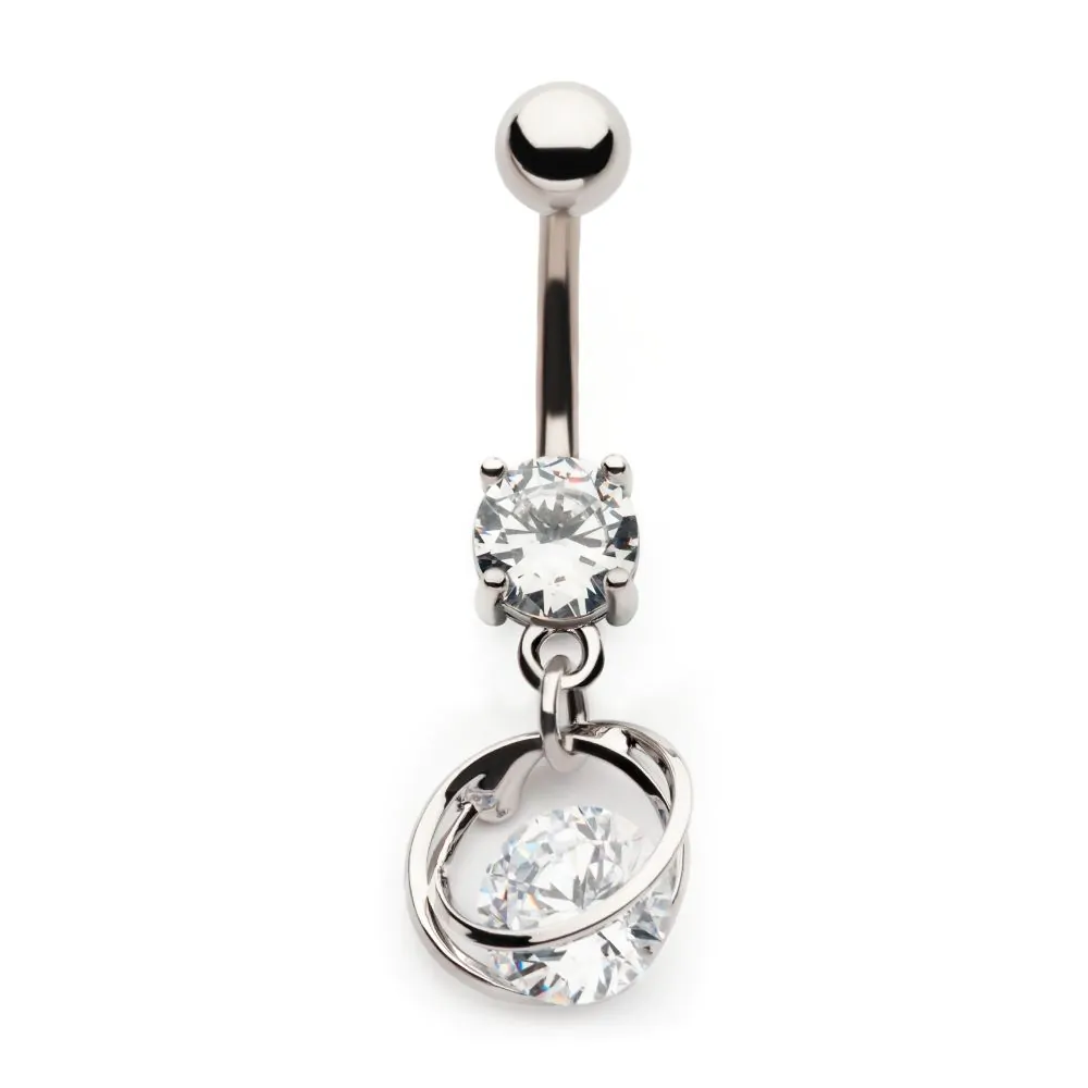 Round CZ With Intertwined Rings Dangle