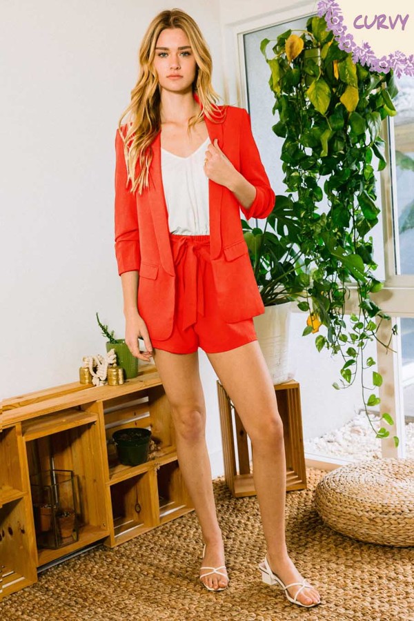 Ruched Slvless Collared Blazer