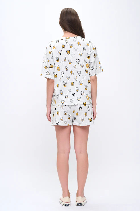 Colorful Dog Head Print Relaxed Fit T-Shirt