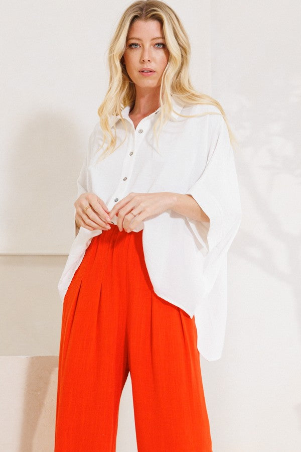 SOLID OVERSIZED SHIRT FRONT BUTTON