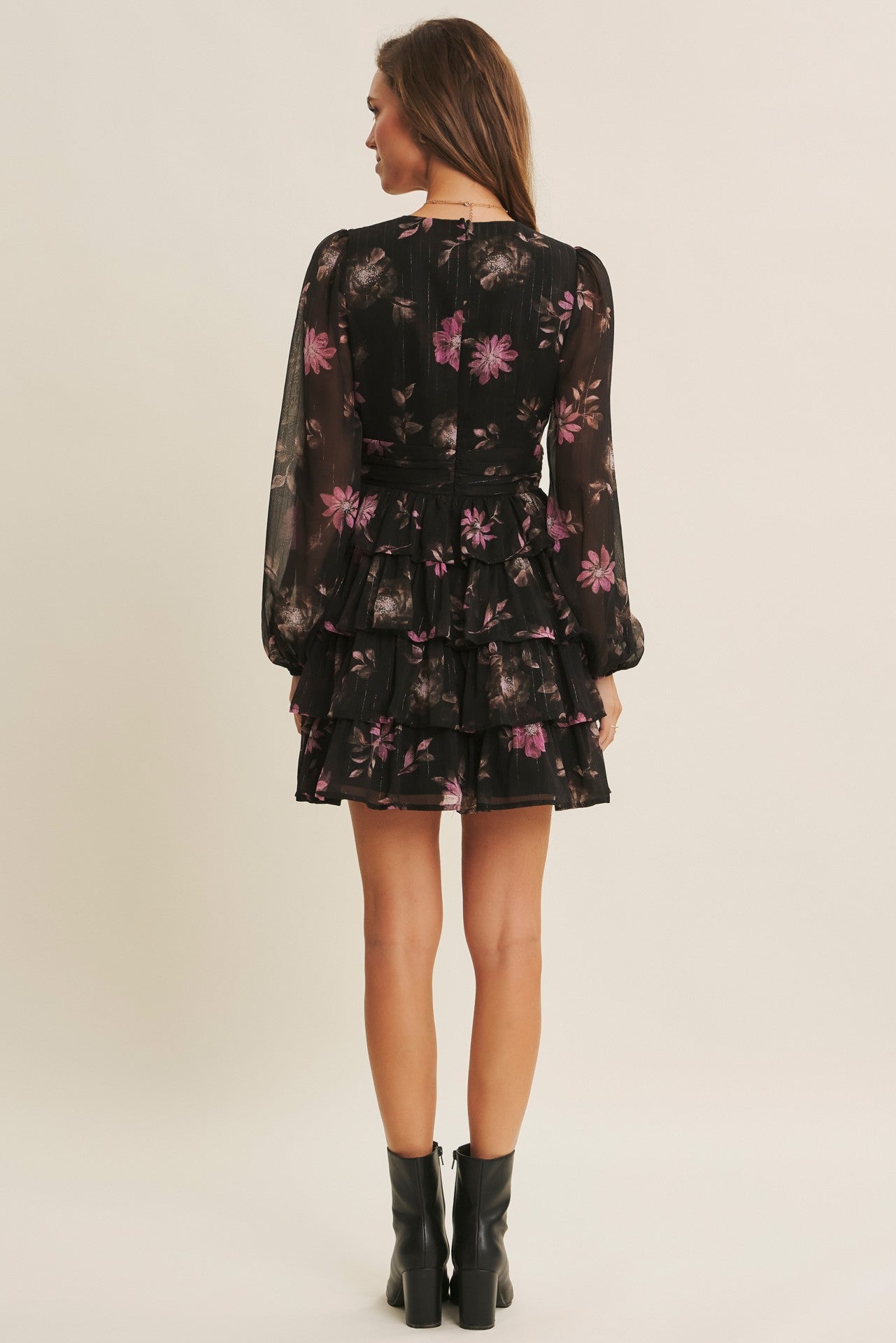 Fall Romance Charm Lurex Floral Tiered Mini Dress