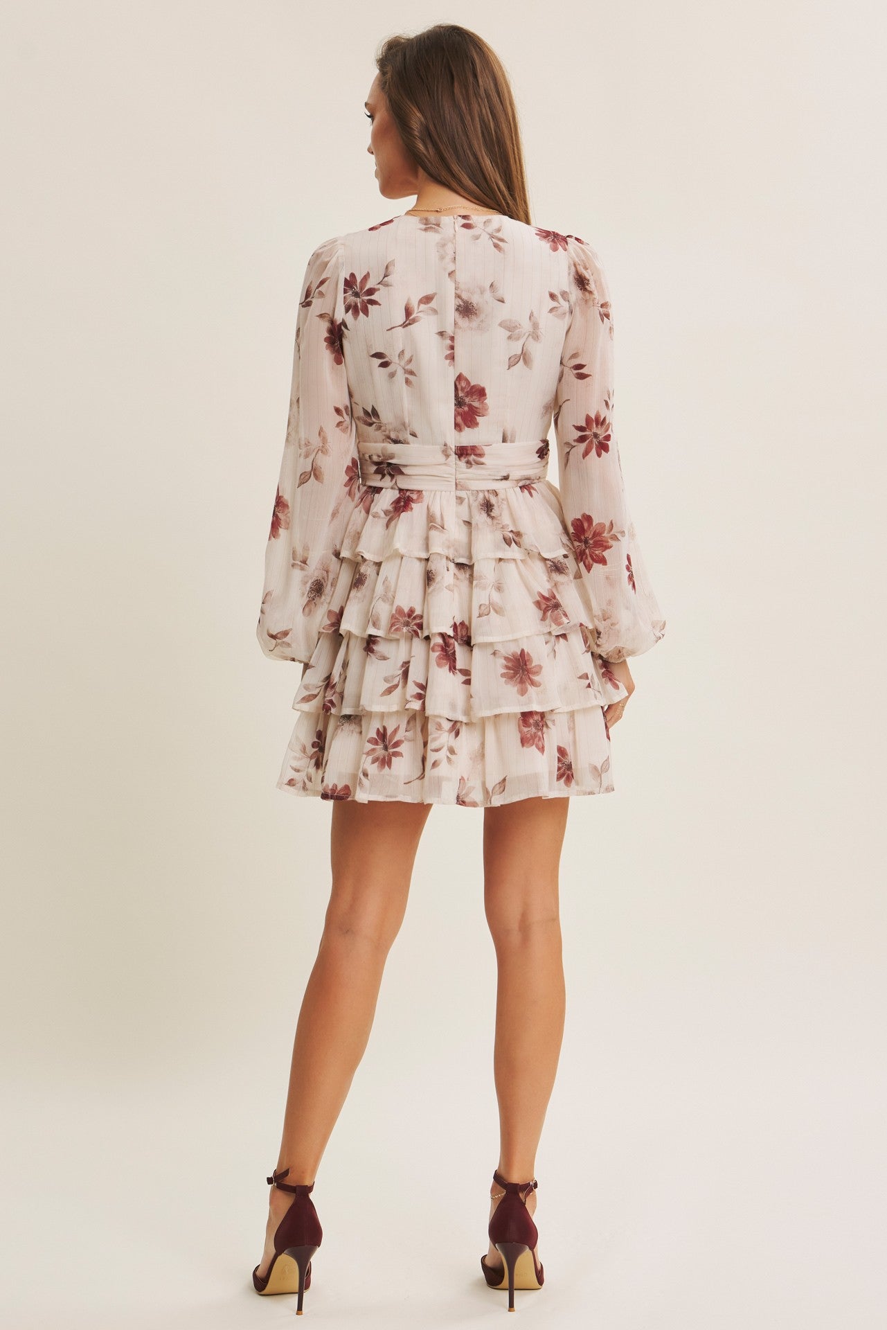 Fall Romance Charm Lurex Floral Tiered Mini Dress