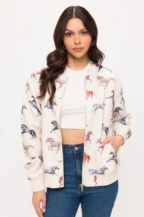 Multi Horse Print Bomber Jacket