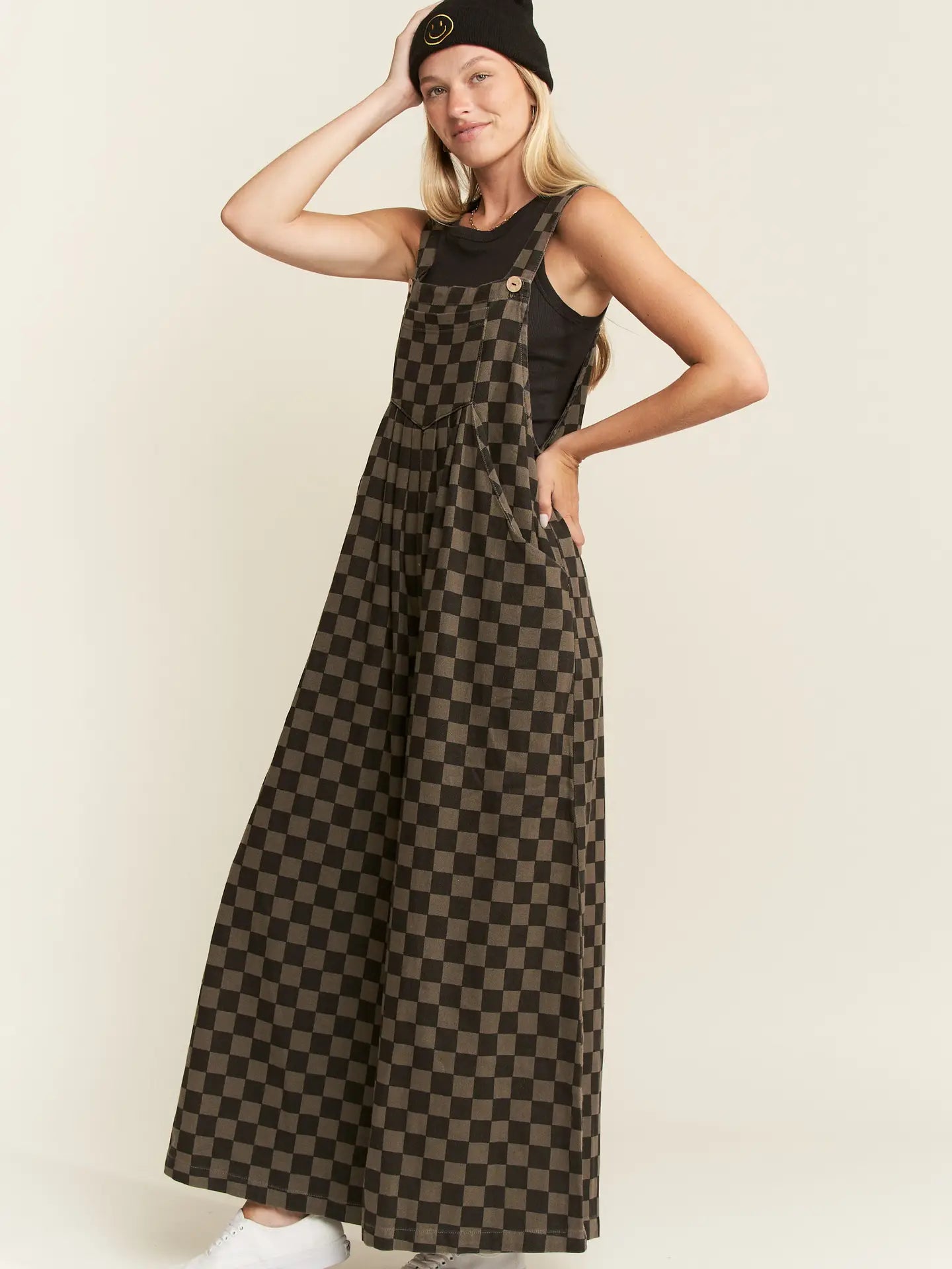 Plus Size Checkered Wide Leg Overalls
