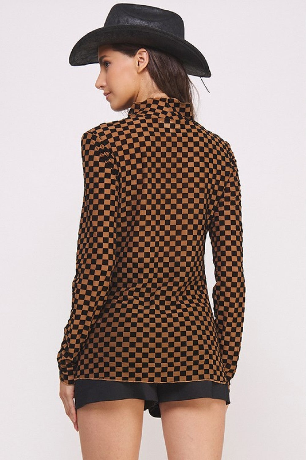 Mesh Checkered Top Long Sleeve