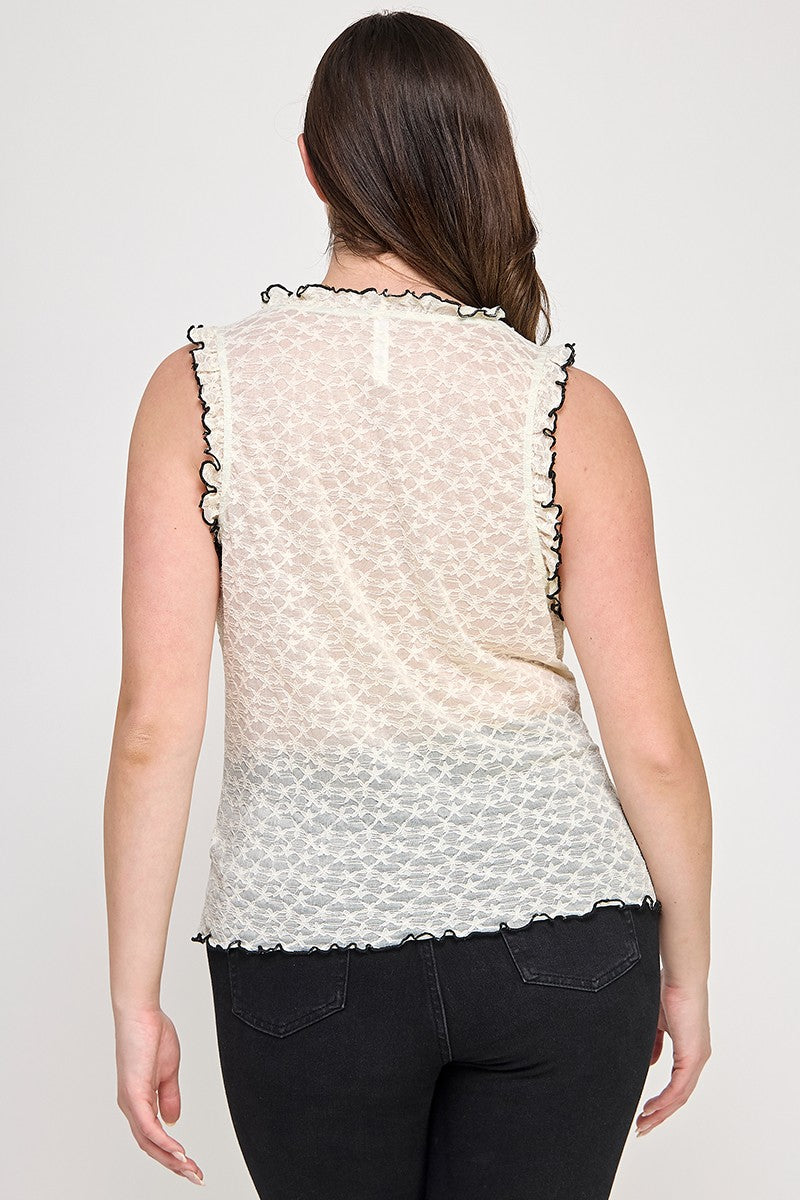 Ivory Plus Size Ribbed Knit Camisole with Lace