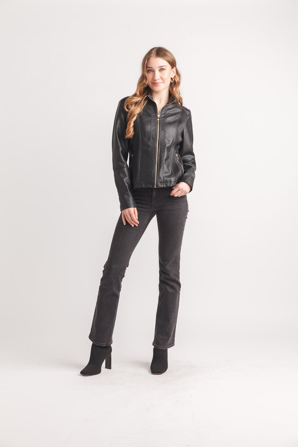 Ribbed Detail Pleather Jacket