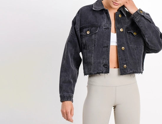 Charcoal Raw Hem Denim Jacket