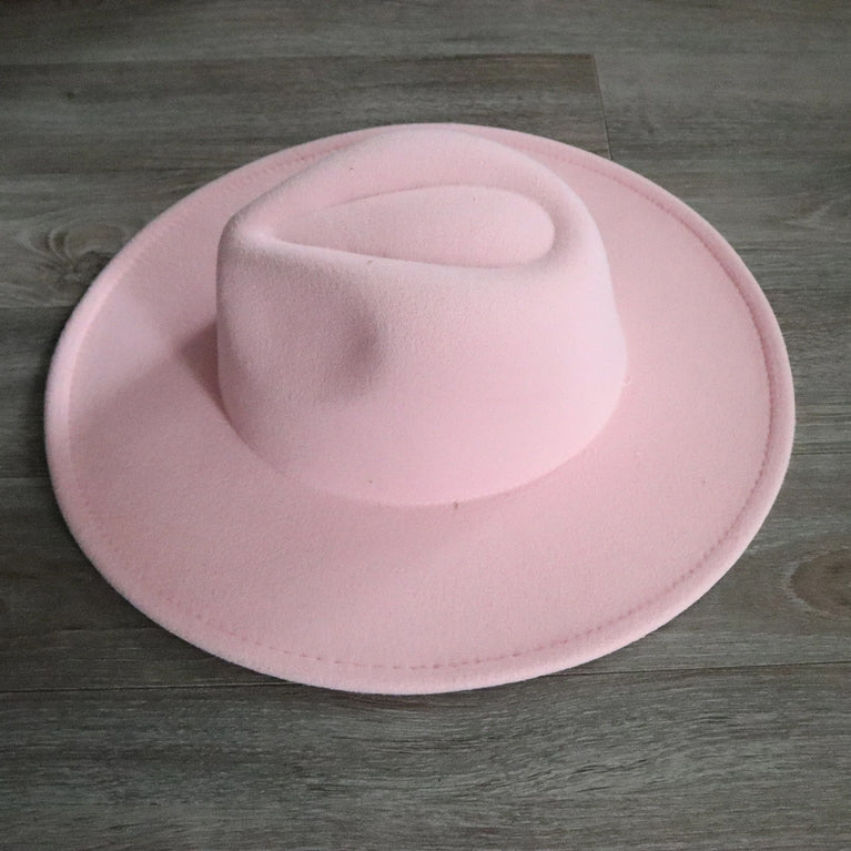 Rancher Wide Brim Fedora Hat Pink