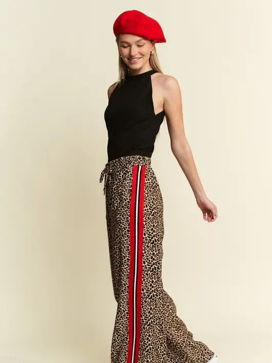 Plus Size Leopard Contrast Trouser Red Panel