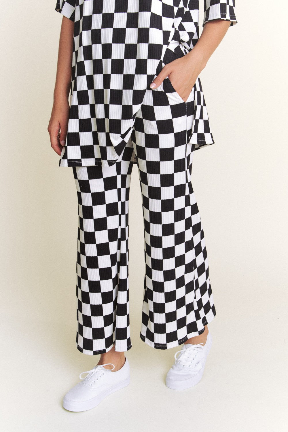 Checkered Rib Print Pants Plus Size