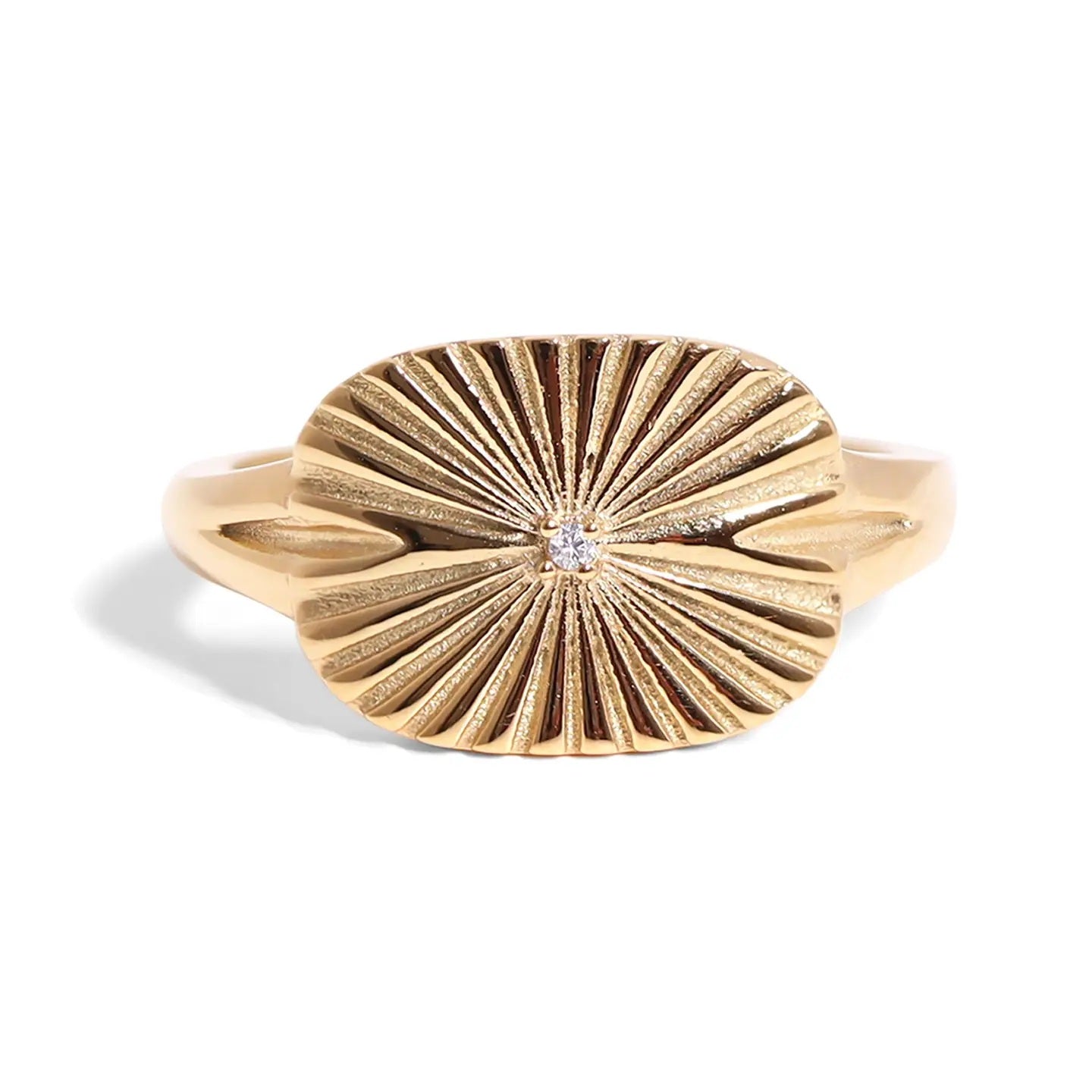 Gold Cubic Zirconia Sunburst Rectangle Ring