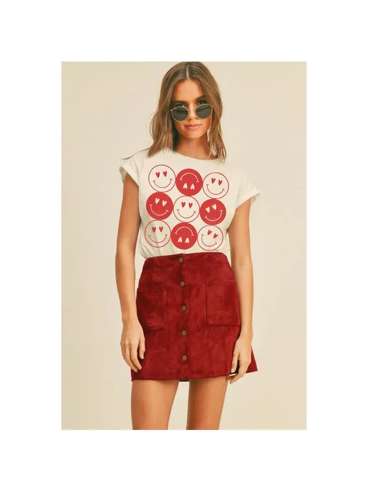 HEART EYES SMILEY FACE ROLL UP SLV TEE