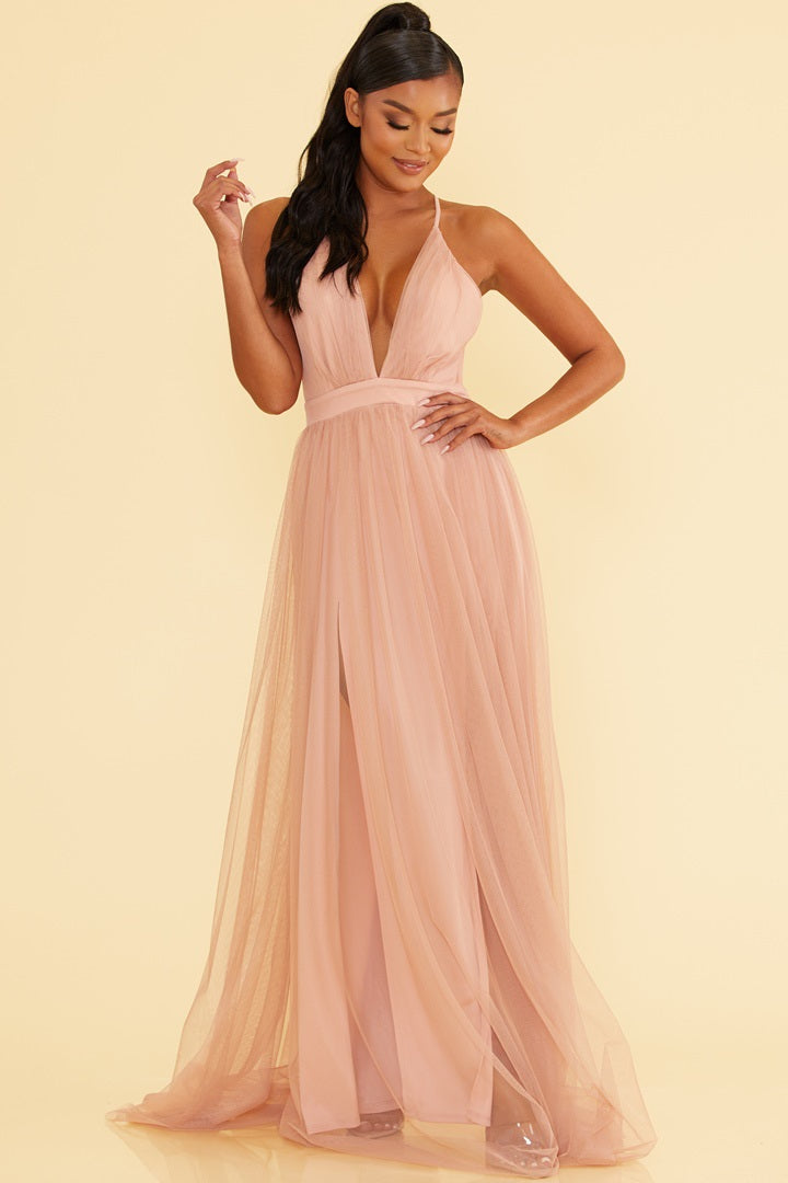 Solid Mesh Maxi Gown